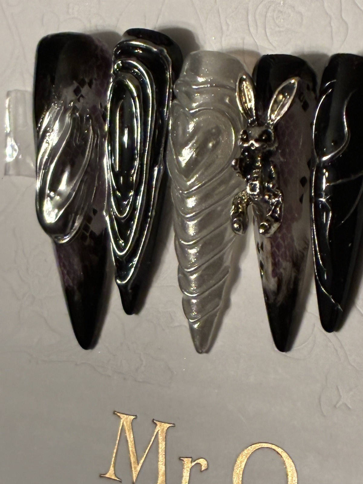 Luxury Designer Stiletto Goth 3D Rabbit Black & White Press On Nails Gift Sets M