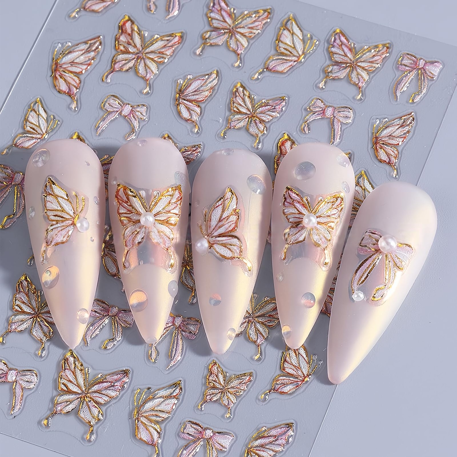 5D Nail Stickers Set for Women Girls, 2 Sheets 3D Flower & Butterfly Nail Art…