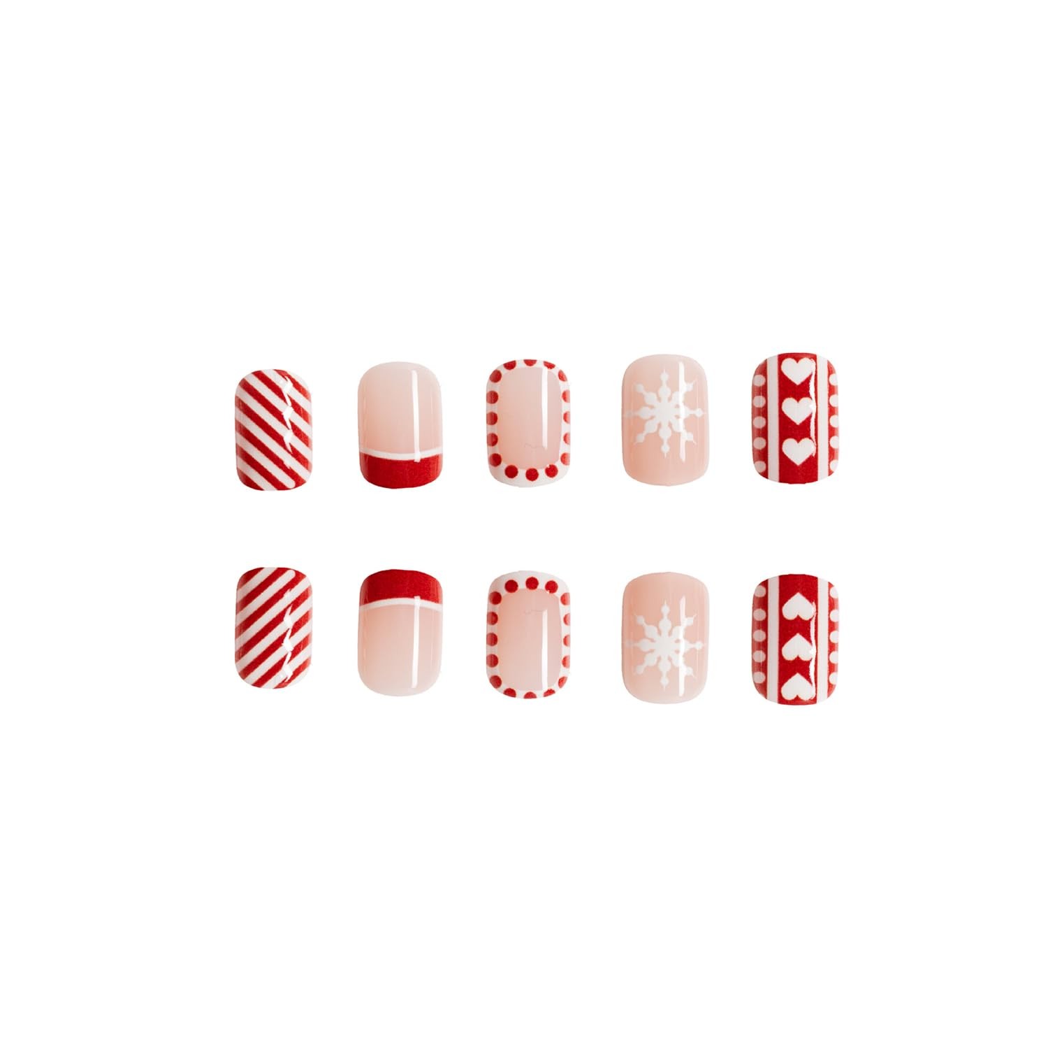 Christmas Fake Nails Short Square French Tip Winter Press on Nails Red White …