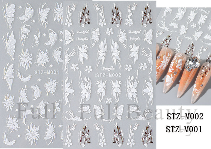 2Pcs White Butterfly Flower Lily Petal Matte Effect Thin Nail Art Stickers NH27