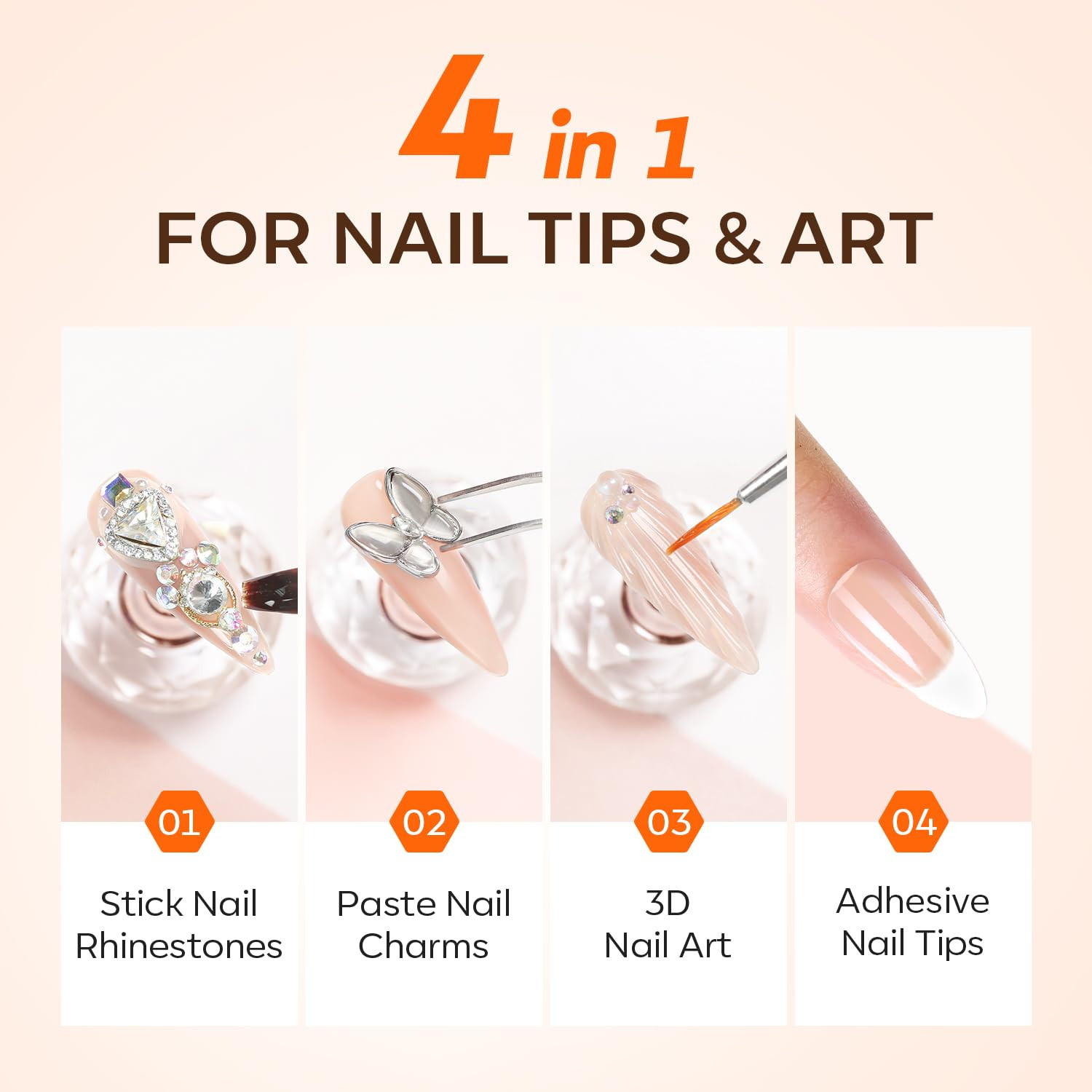 4-In-1 Rhinestone Glue – Super Strong for Press on Nails, Gems