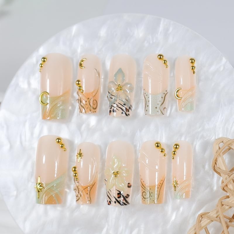 plalely Long Square Press on Nails Brown 01
