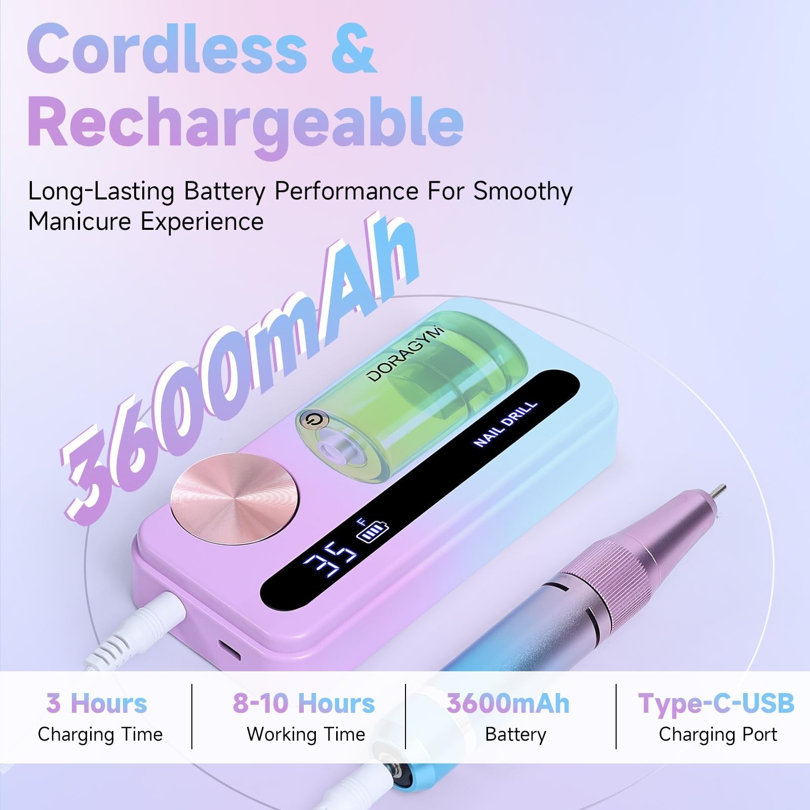 Nail Drill Professional, 35000RPM Electric Nail File Rechargeable, Portable N…