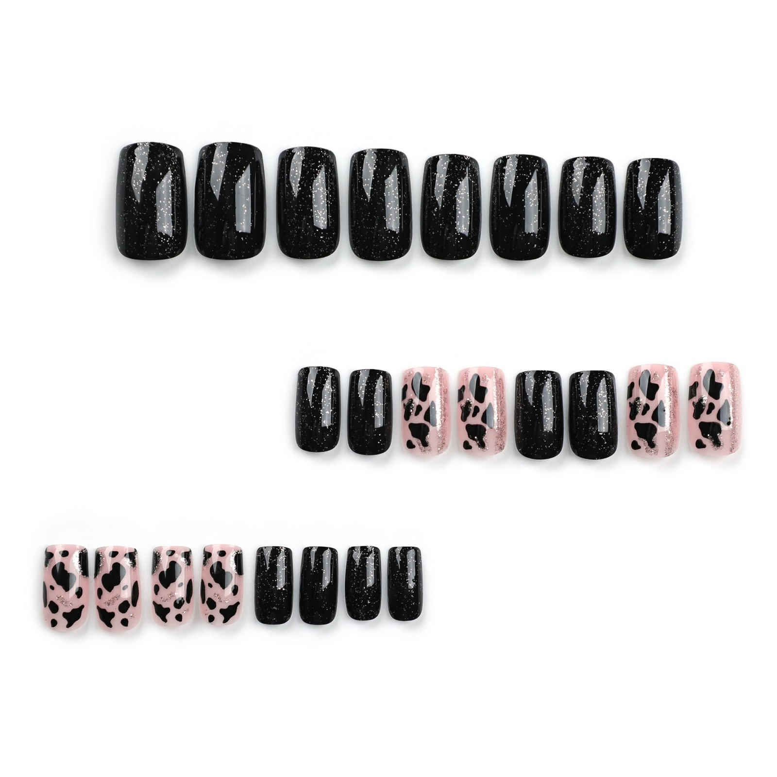 Black Press on Nails Short Square Fake Nails Full Cover False Nails with Gel …