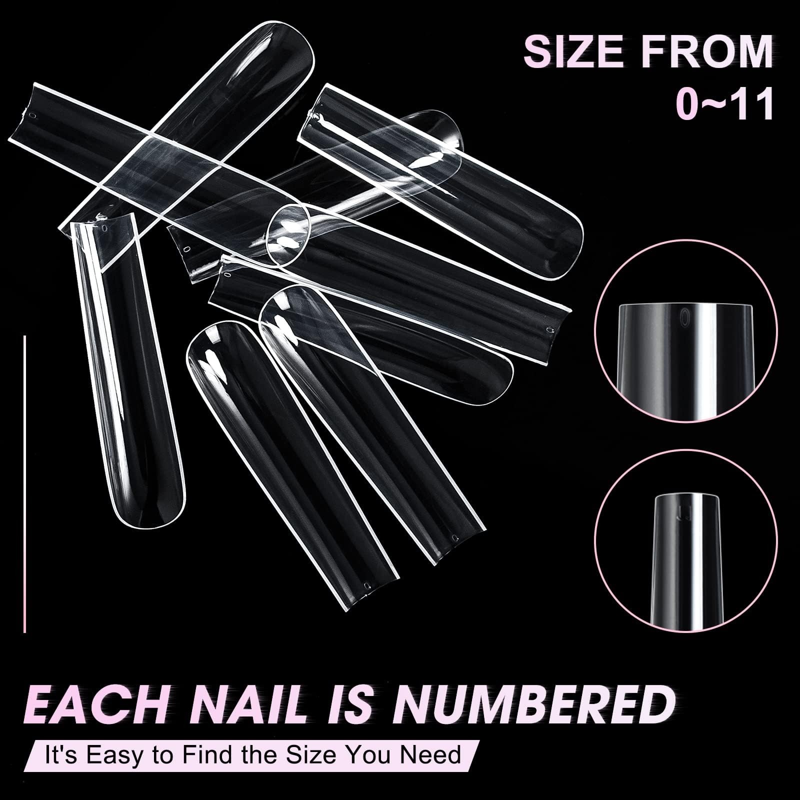 AORAEM Extra Long Square Full Cover Nail Tips 240PCS XXXL Clear Full Cover Fa