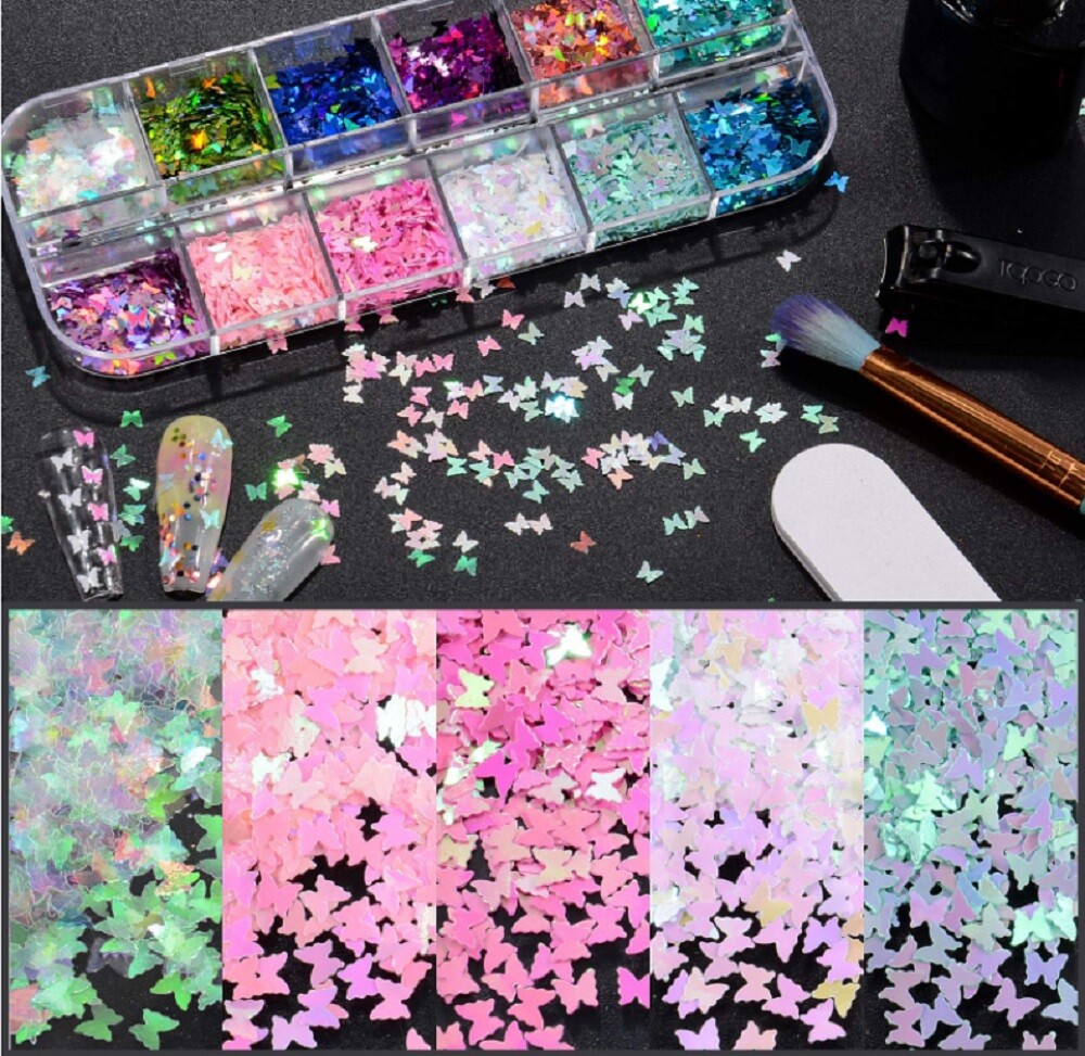 3D Laser Butterfly Nail Sequins – Colorful Glitter Foil Flakes Art Decoration Se