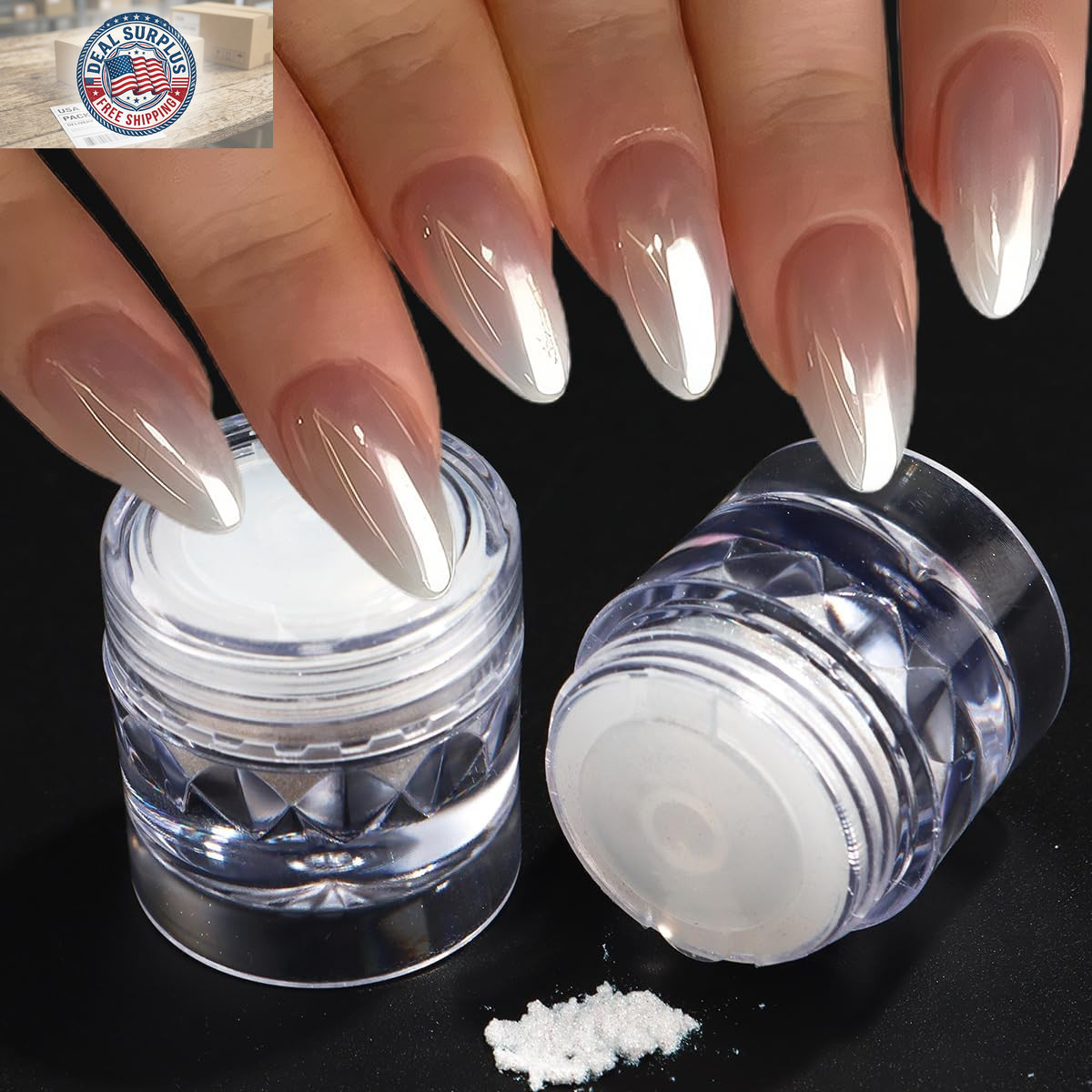3Pcs Moonlight White Pearl Chrome Nail Powder, Super Glossy Clear Mirror Effect