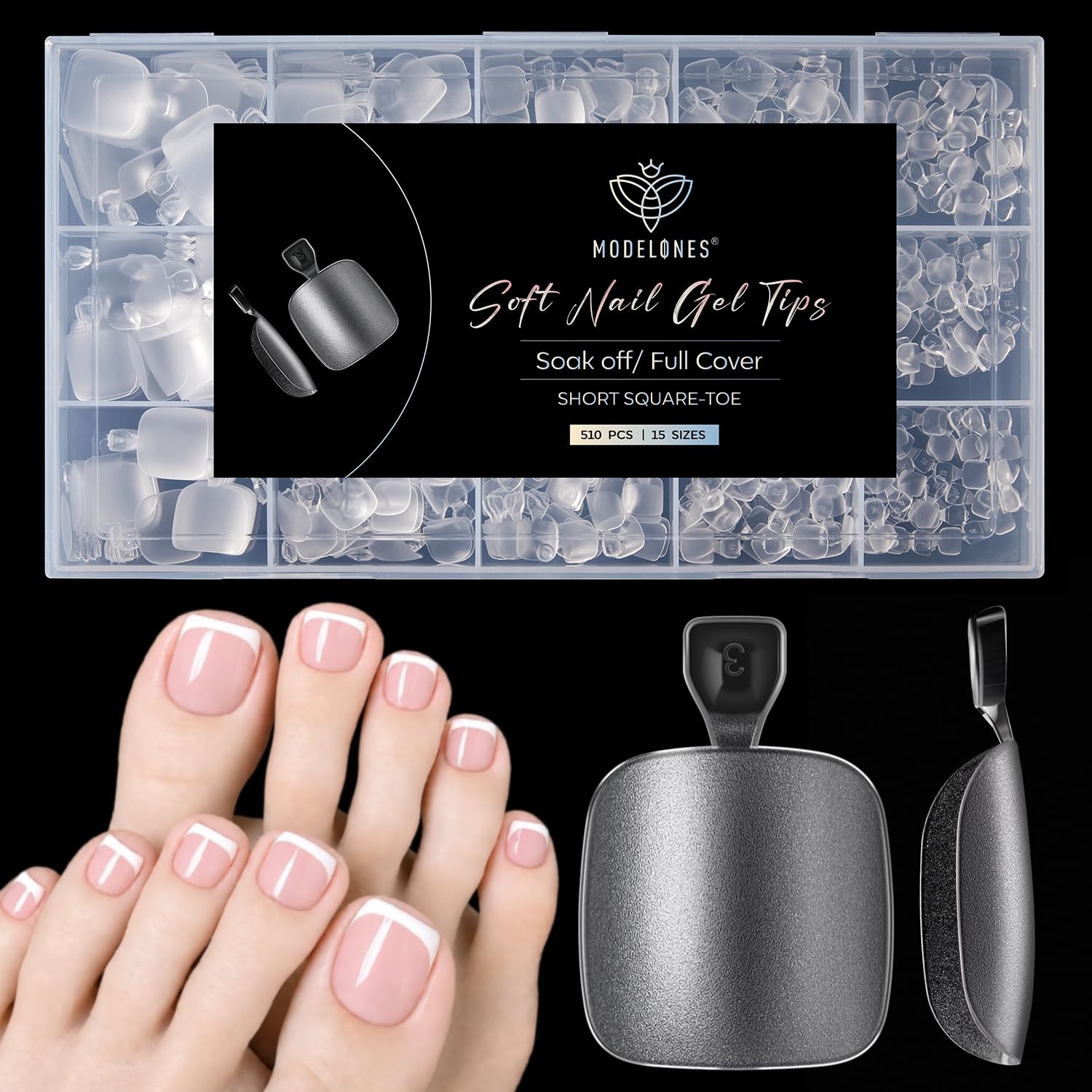 Modelones Short Square Toe Full Cover Nails, C1-510pcs Nails