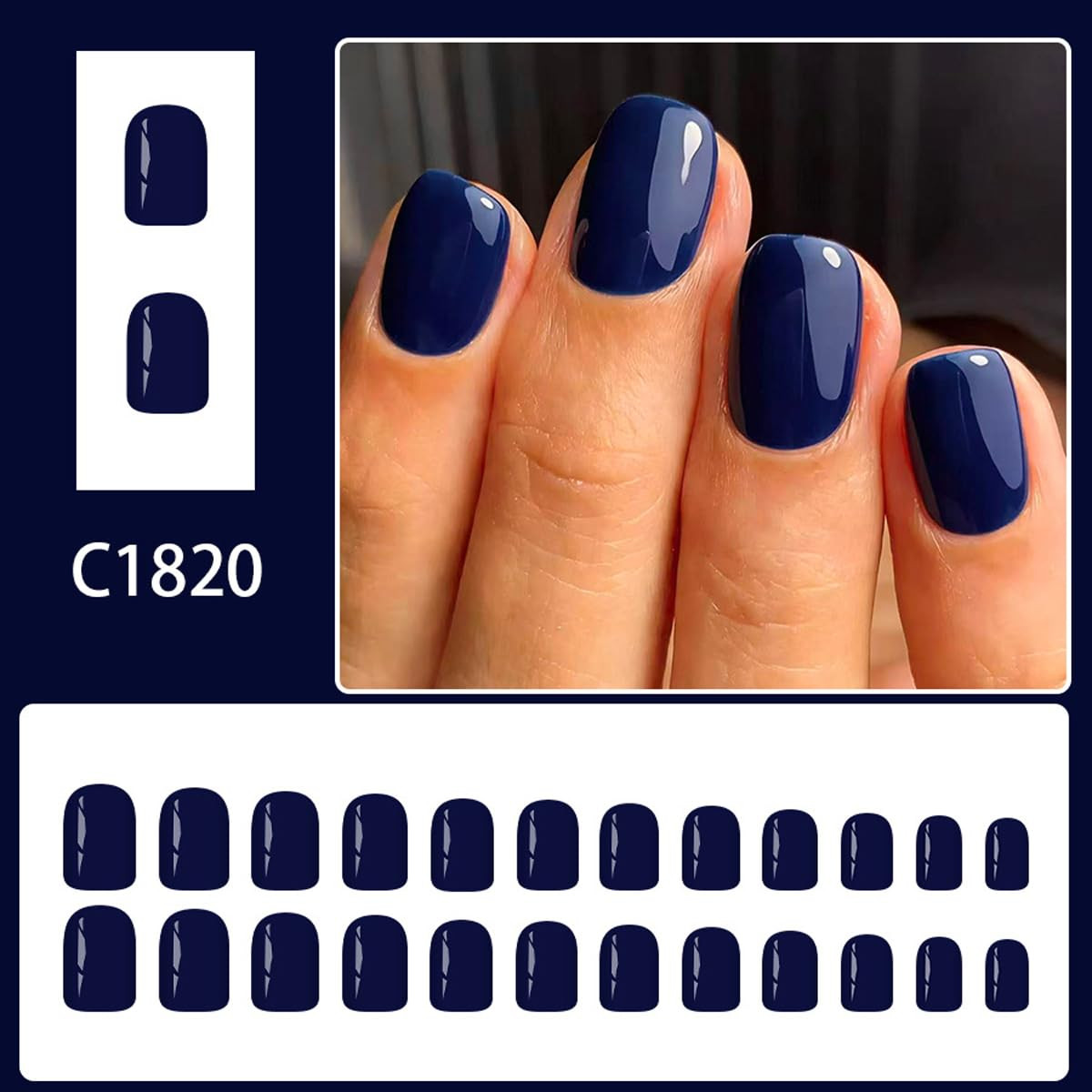 Blue Press on Nails Short, Square Fake Nails with Solid Color Design, Soft Gel N