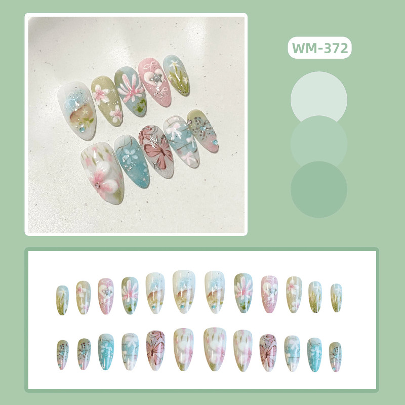 48Pcs Almond Pastel Floral Butterfly Press on Nails Sweet Daily Casual Nails