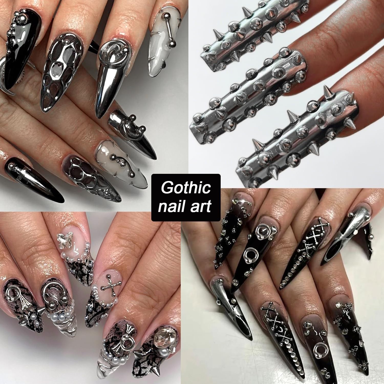 Goth Nail Charms 3D Triangle Spike Rivet Beads Metal Piercings for Nail Art