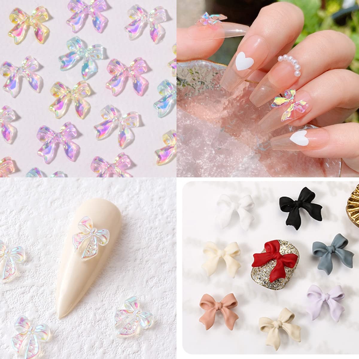 100 Pcs Acrylic Resin Charms 3D Nail Art Decorations Aurora Bow Nail Charms f…