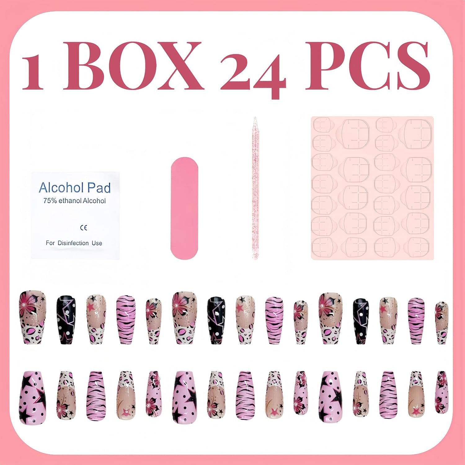 30Pcs Medium Press on Nails Square Fake Nails with 3D Pearl-Decorated Y2K Style