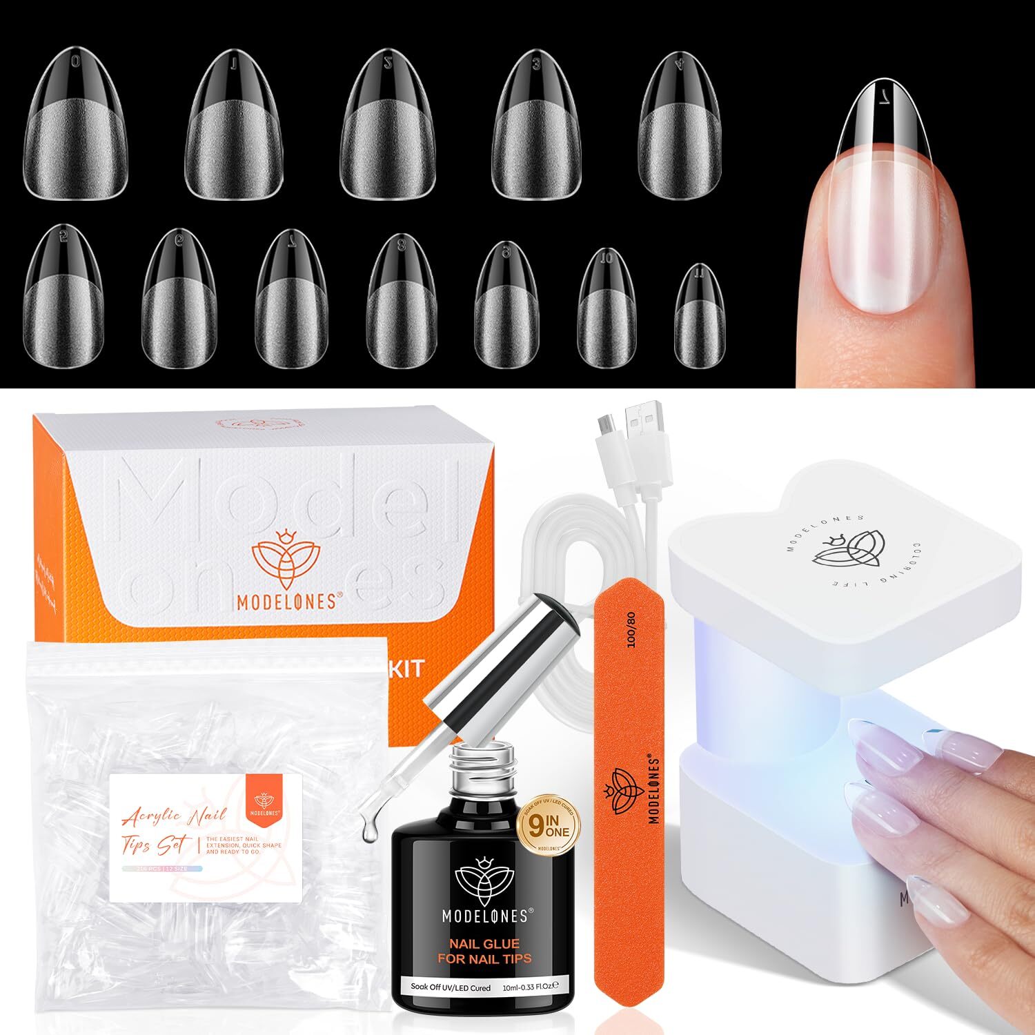 modelones Gel X Nail Kit, Short Almond x A2-Short-Almond-216Pcs