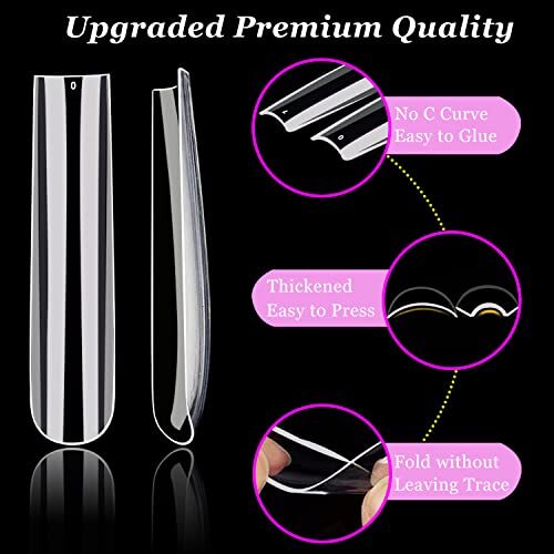 504pcs No C Curve Square Nail Tips, 3XL Extra Long Clear Long Square Nail Tips