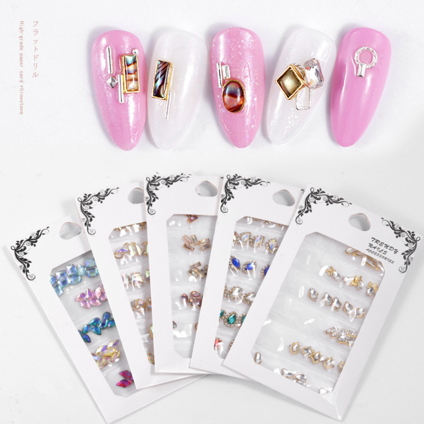 Mixed Nail Art Case Glass Rhinestones Flatback Crystal Geometric Manicure Decors