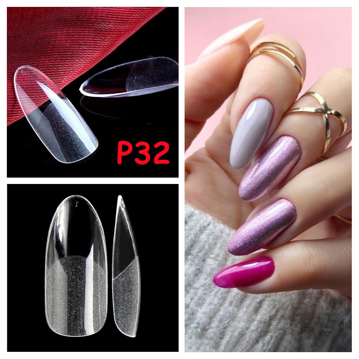360PCS Medium Oval Coffin Square Acrylic False Nails Full Cover Extension Tips