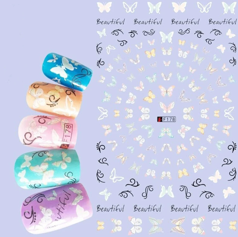 3D Nail Art Butterfly Lace Stickers Sheet Manicure Self-adhesive F178 NS51