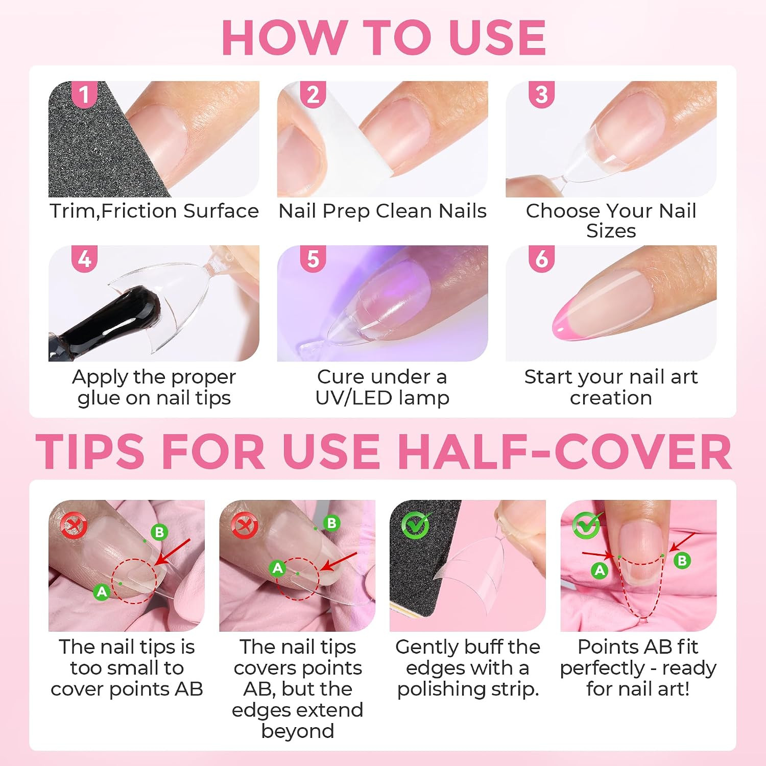 Short Almond Nail Tips: 240Pcs Half Cover Extra Short Fake Nails Almond Shape, P