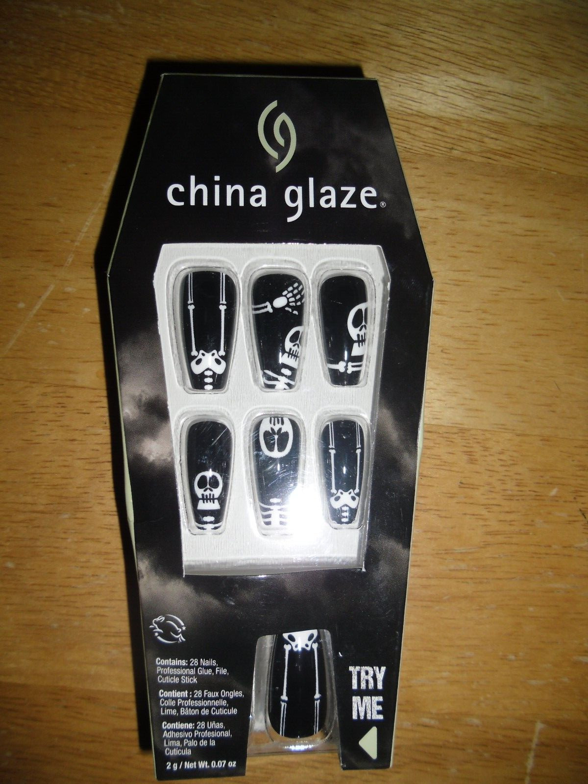 China Glaze Press On Nails 28 Count w/Glue & Nail File L Skeleton Crew NIB