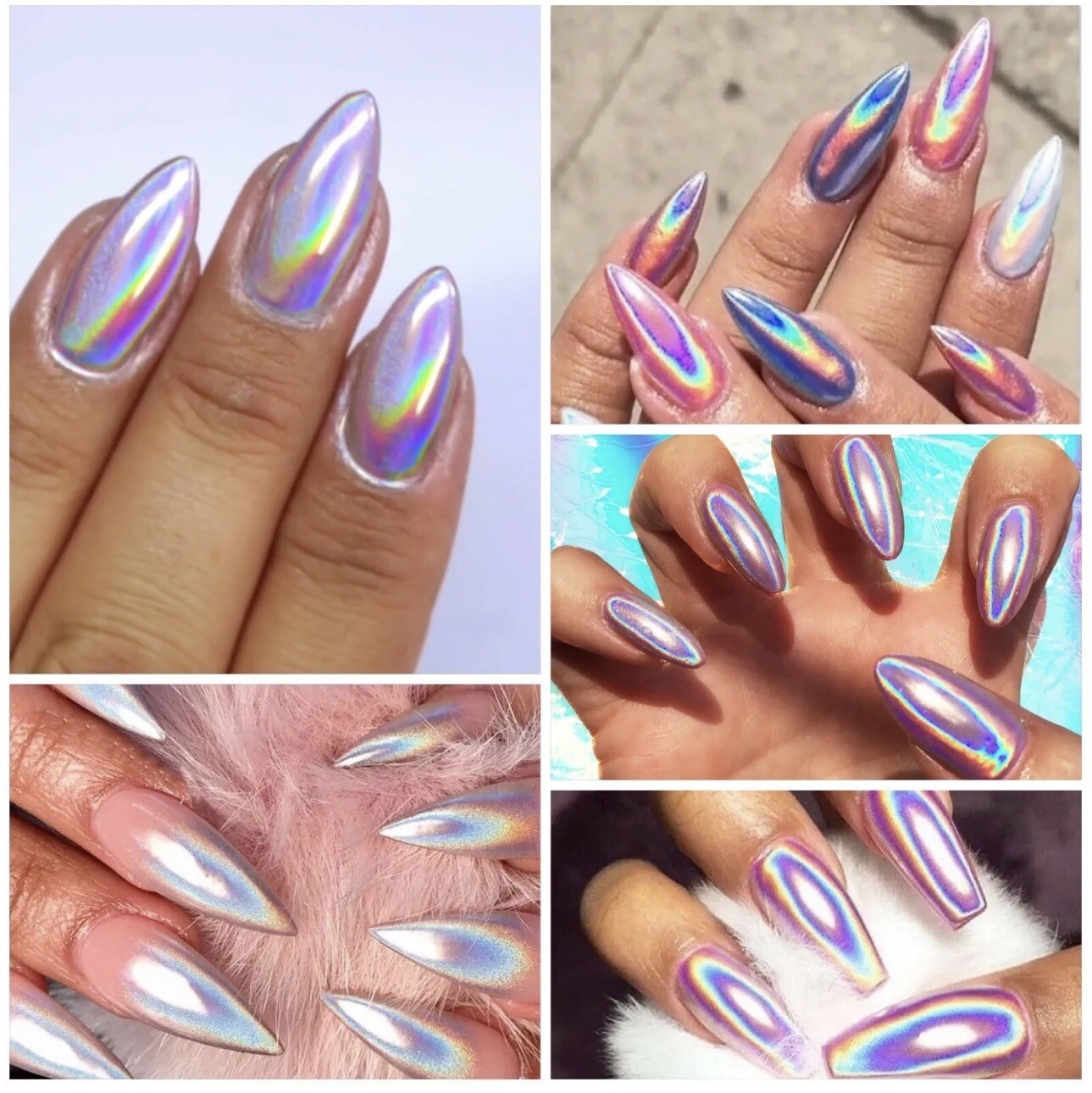 Rose Pink Holographic NAIL POWDER Mirror Effect CHROME Nail Art Mermaid Rainbow