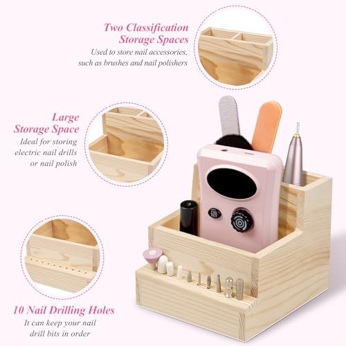 Nail Drill Bits Holder, Wooden 10 Holes Nail Drill Machine Holder Display