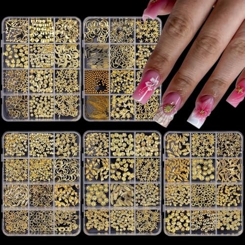 1 Box Gold Nail Charms 3D Alloy Circle Nail Gems Shiny Ocean Beach Color 9