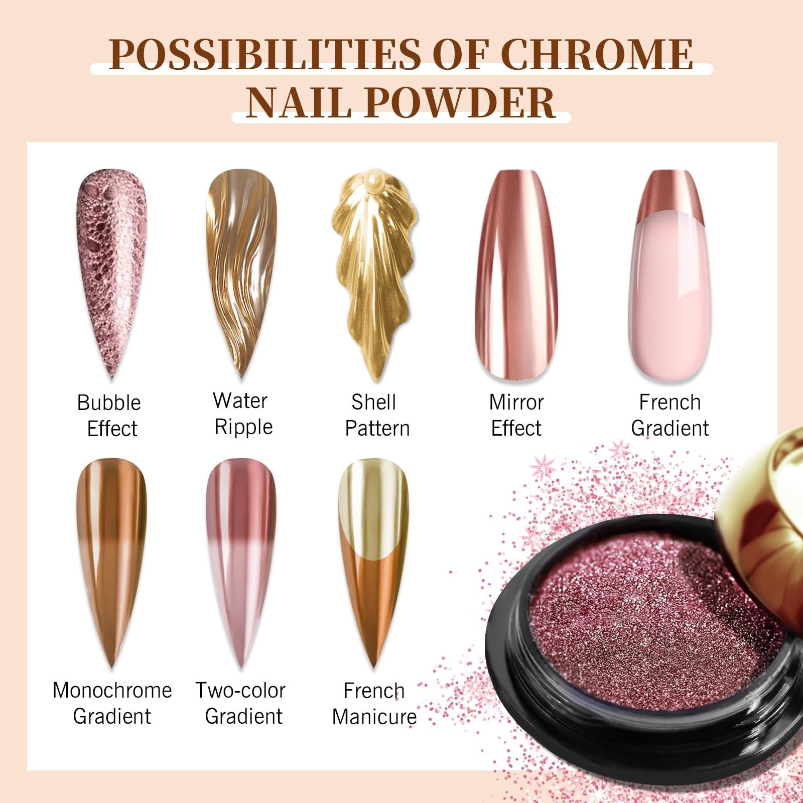 SAVILAND Mirror Gold Chrome Nail Powder Set, 6 Colors | Ultra-Fine Grain-Free…