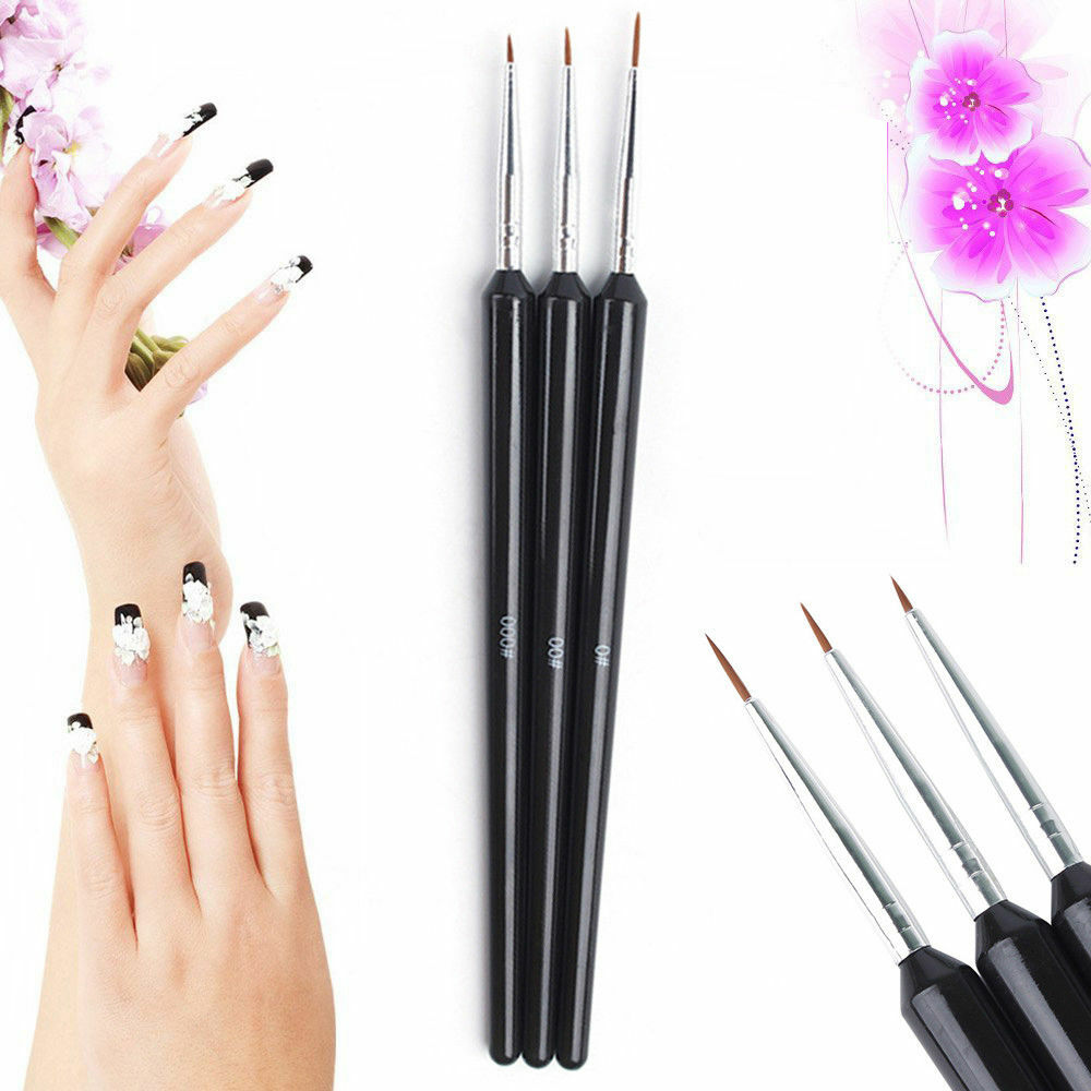 3PCS Nail Art Pen Dotting Painting Drawing UV Gel Liner Polish Brush Tool Set US
