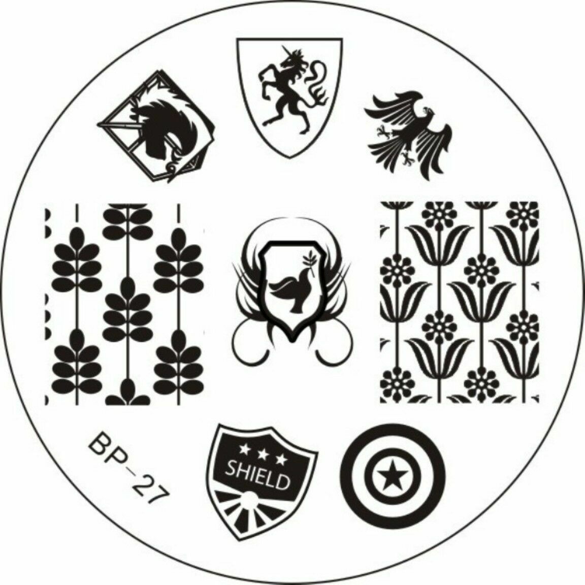 Nail Art Stamping Template Badge Theme Image Plate Stamper Scraper Kit BP 27