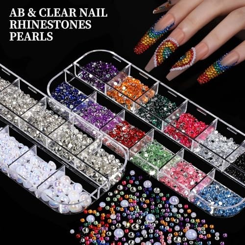 Nail Charms, Nail Rhinestones Kit with 8 Boxes of Nail Gems Multi Shape