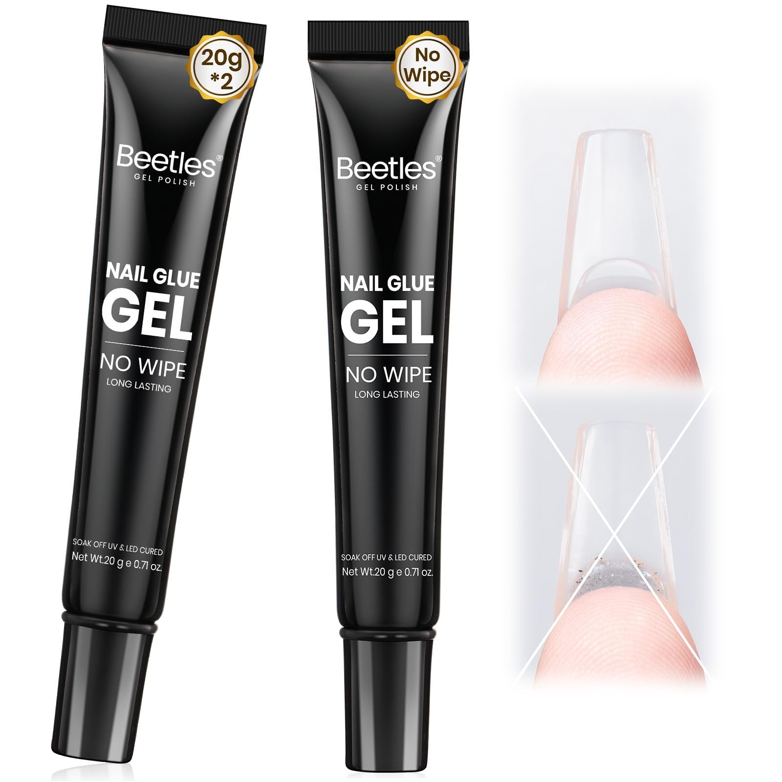 Beetles Solid Nail Glue Gel 2Pcs 0-2Pcs*20g No Wipe Hands-Free