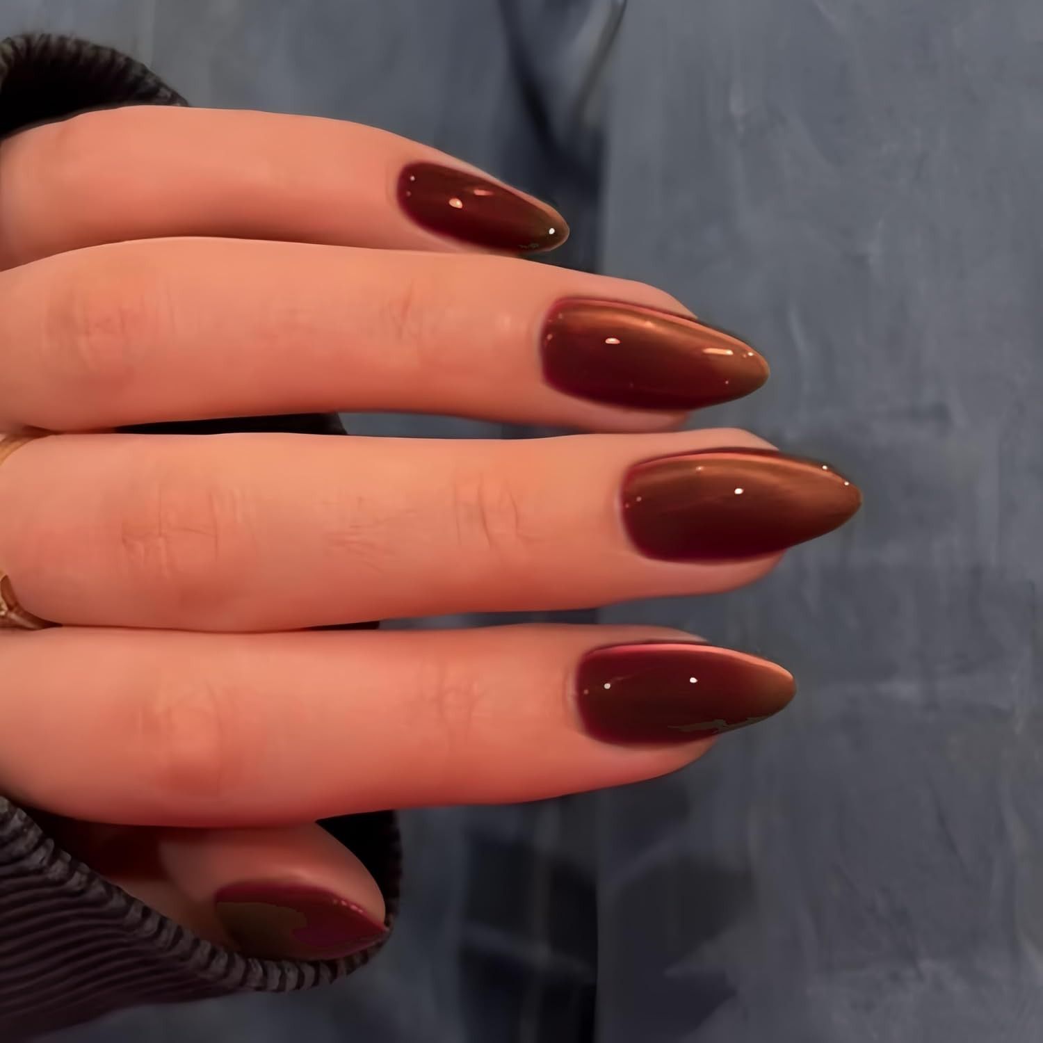 Cat Eye Warm Brown Press on Nails Almond, Glitter Press on Nails Medium, Sparkly
