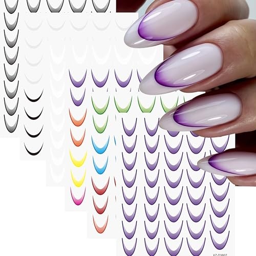 18 Sheets Gradient Color French Tip Line Nail Art Stickers 3D Colorful Style12