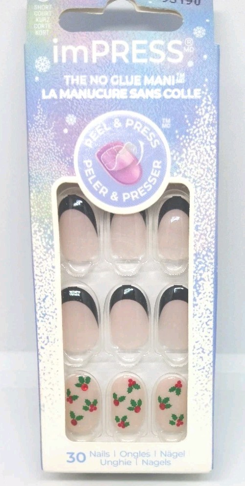 KISS imPRESS No Glue Nails Peel Press soft glowing snow short length new