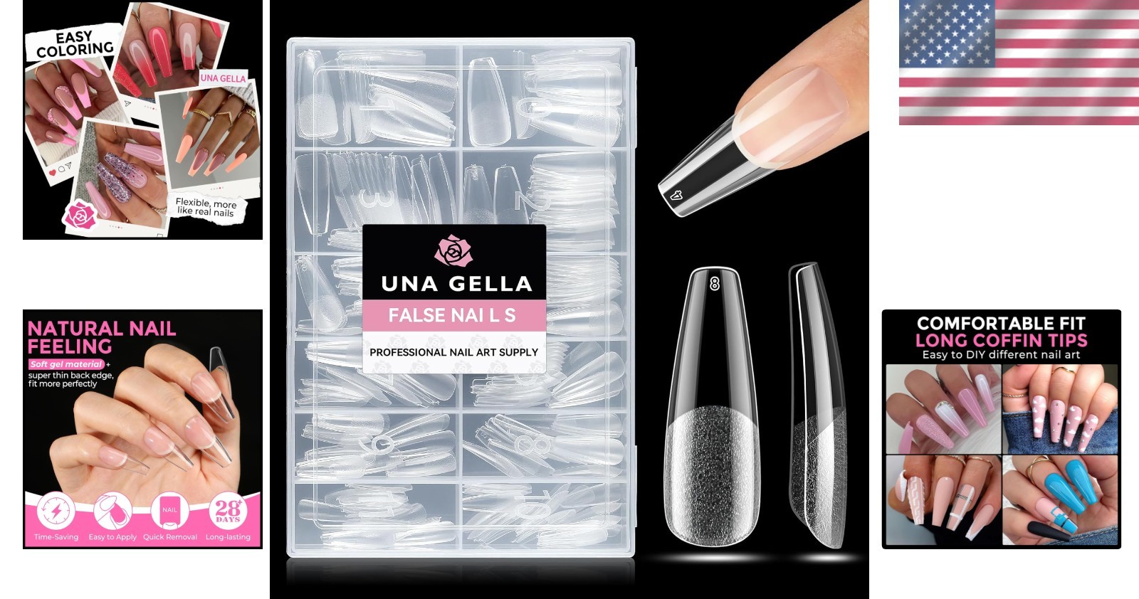 216pcs Clear Coffin Nail Tips – Acrylic Fake Nails for Stunning DIY Art