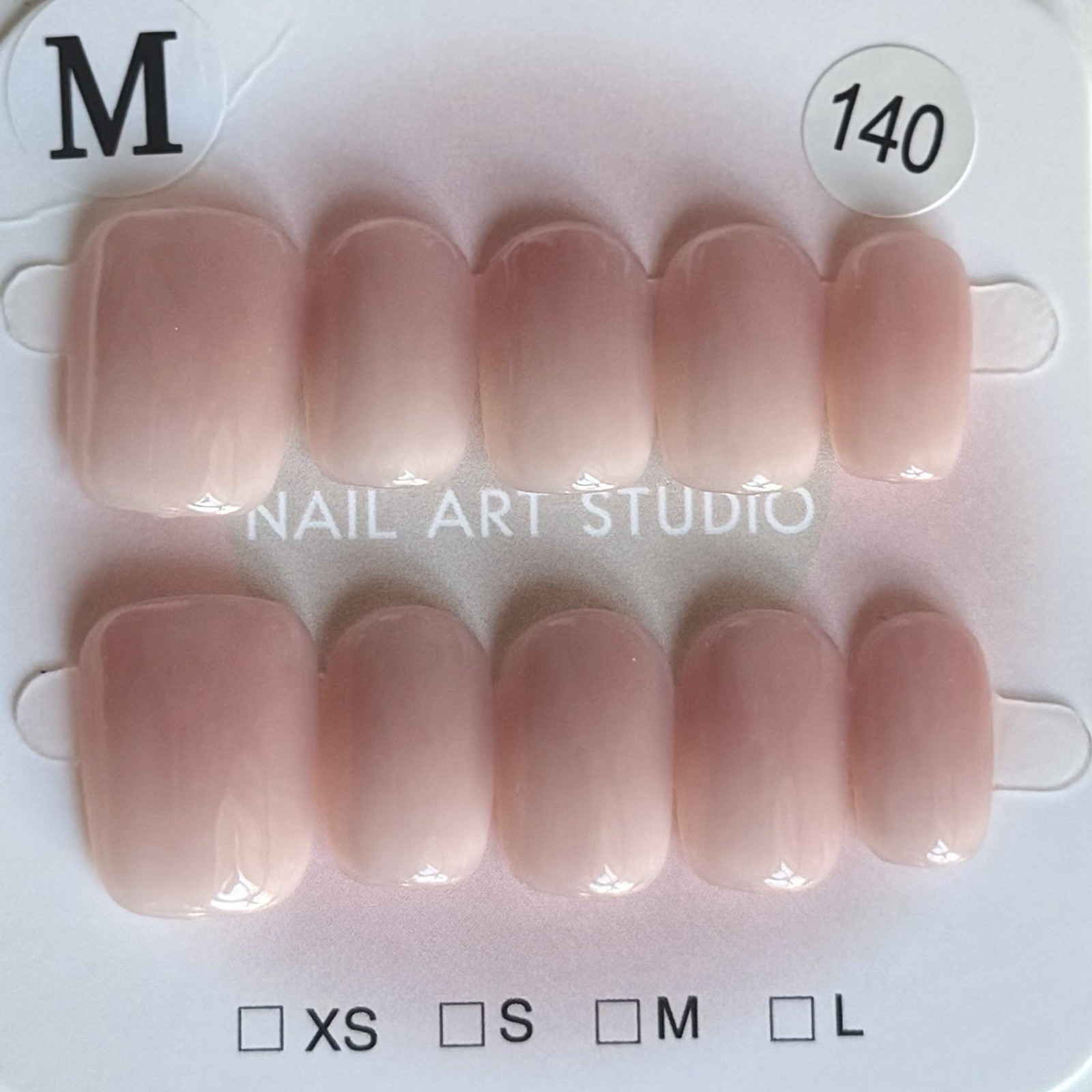 Handmade Pink White Ombre Press-On Nails Short Square Size M Reusable Fake Nails