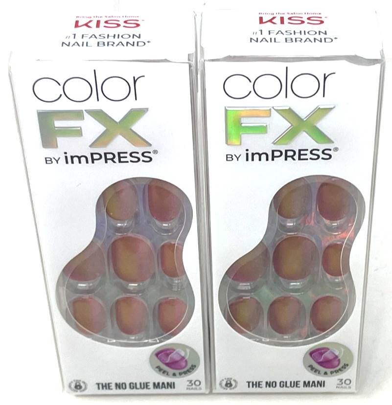 (2) Kiss Impress Color FX No Glue Mani Sealed IMCF32 – Walk Out Holographic Pink