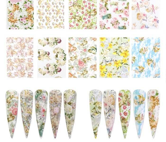 Angel Cupid Love Nail Art Transfer Foil Paper Nail Wraps Stickers Acrylic Nails