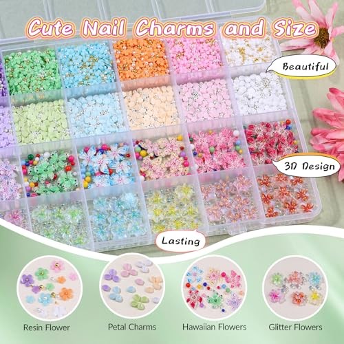 3D Flower Nail Charms and Gems, Colorful Flower Charms Cherry Blossom S4-Flower