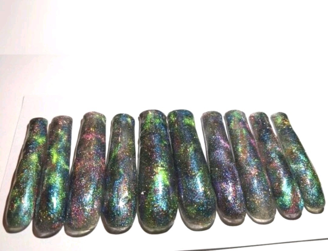 Women’s Handmade 10pc Cateye Shimmering Galaxy 3Xl Press On Nails Sz Medium