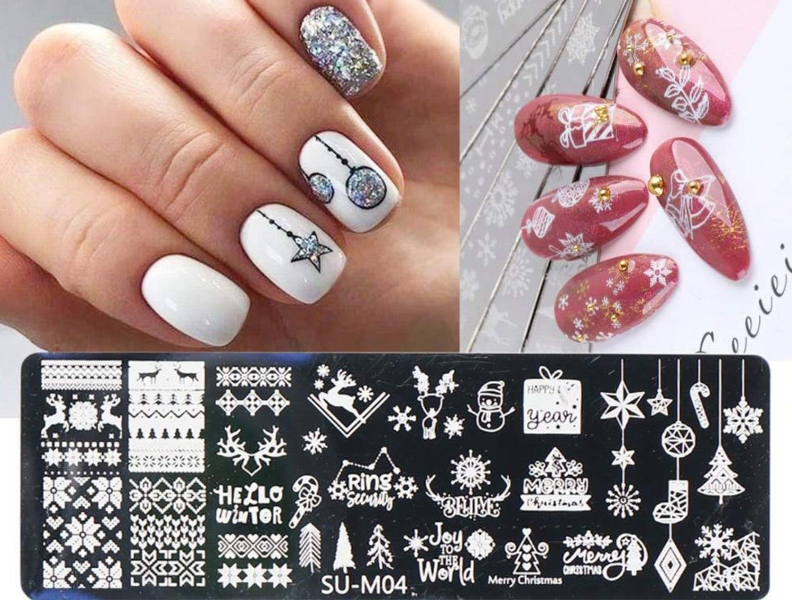 Christmas Nail Stamping Plate Snowflakes Santa Reindeer Winter Patterns Festive