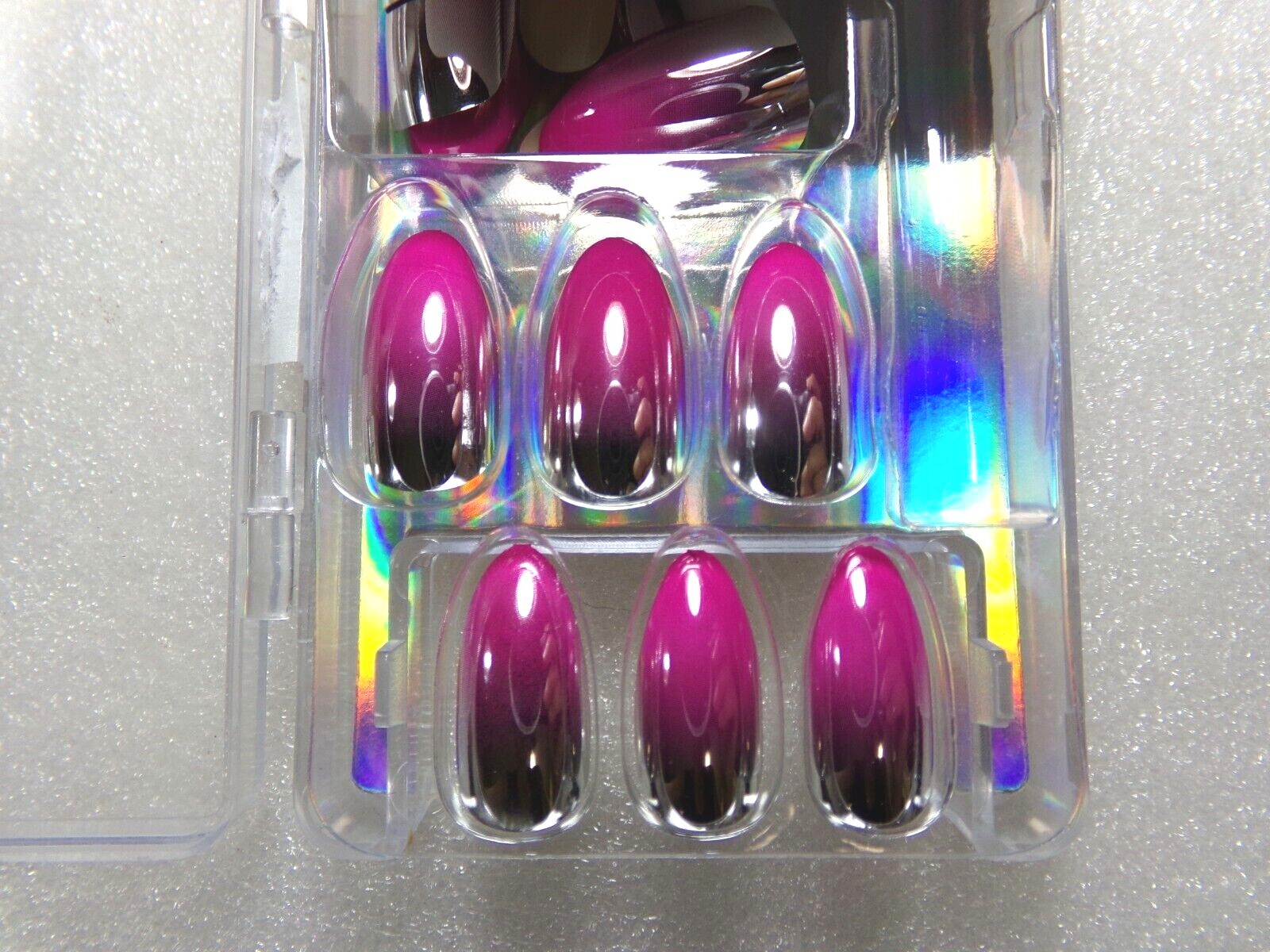 Claire’s Icing Nails Chrome Pink Silver Ombre GLUE ON Medium Stiletto