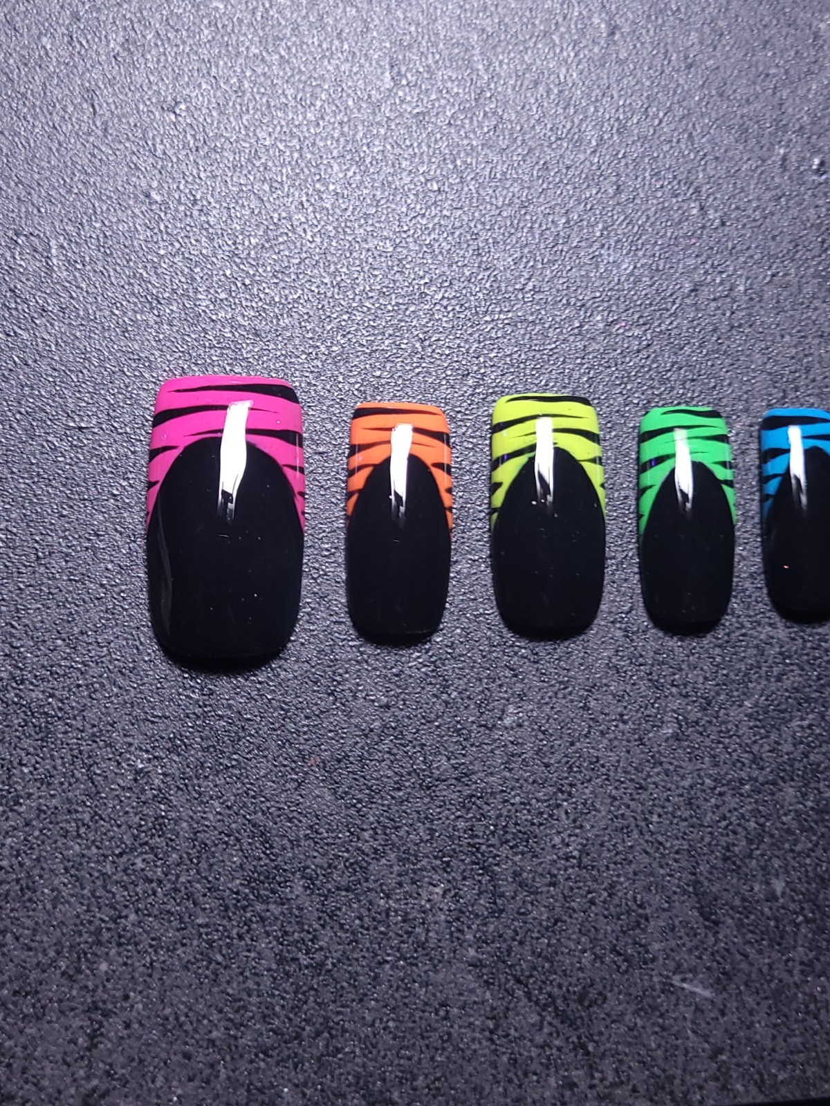 Custom Gel Press on Nails fake nails Handmade 10 pc set SMALL Neon Rainbow Strip