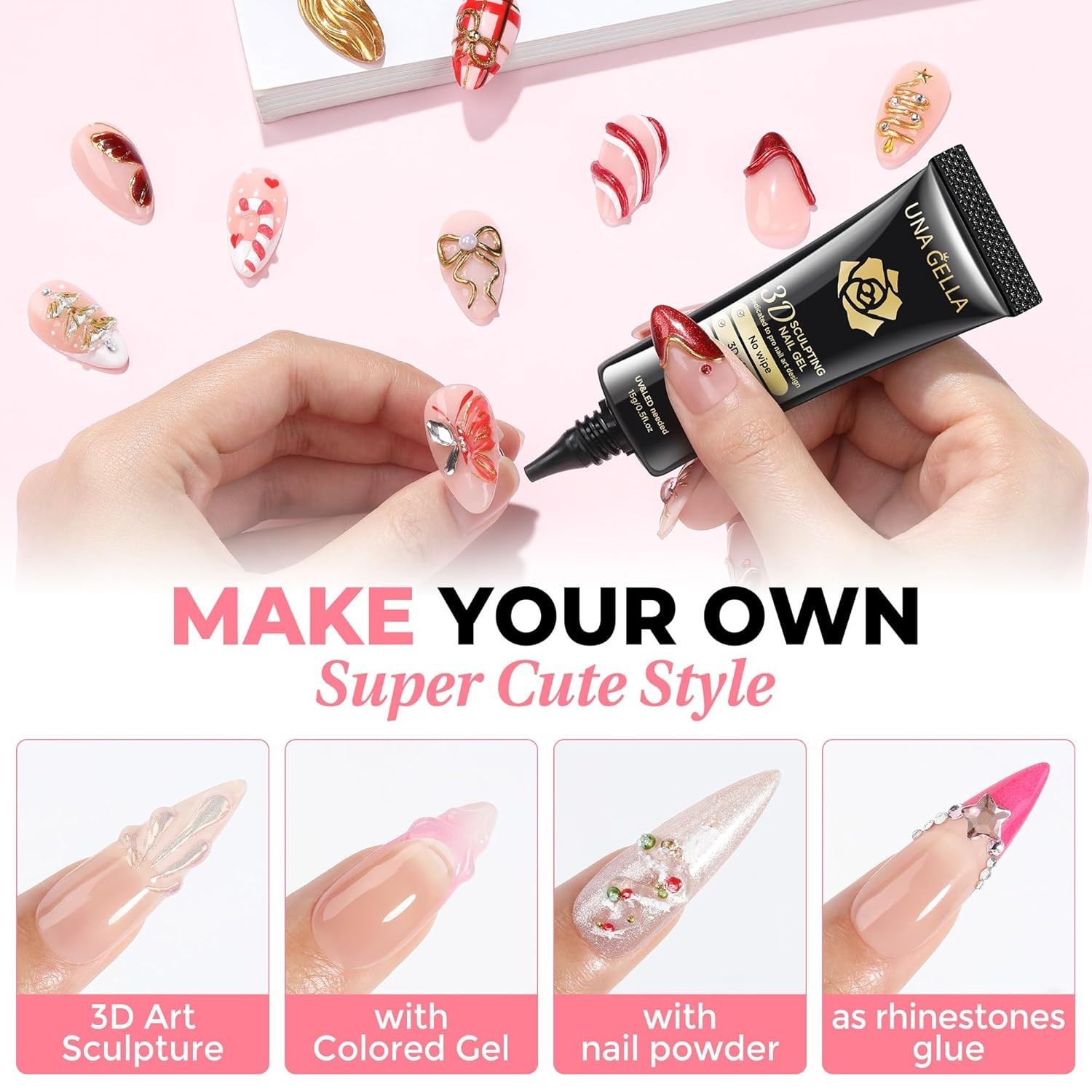 Versatile 3D Gel Nail Art Sculpting Glue – 15ml Polish with Chrome Powder