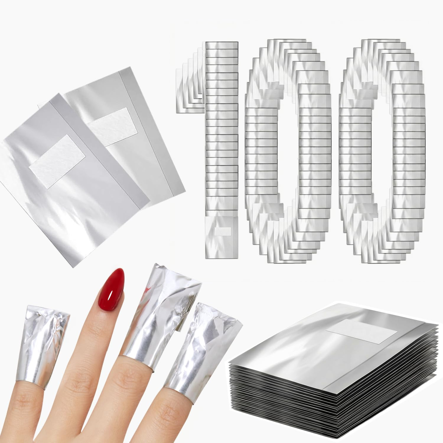 Nail Polish Remover Foil Wraps, 100 Pcs Pre-Cut Soak off Gel Nail Remover Wraps
