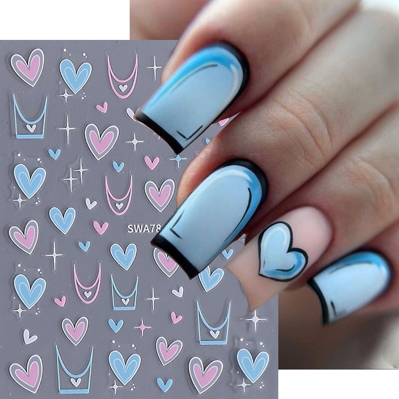 Nail Art Sticker Heart Valentine Star Decals Manicure DIY Peel & Stick NH28