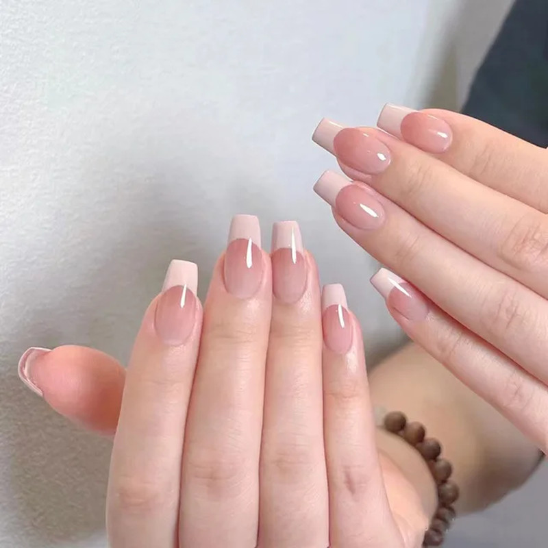24Pcs Gradient Acrylic Fake Nails Art Long Ballet Wearing Nails Fake Press on Na