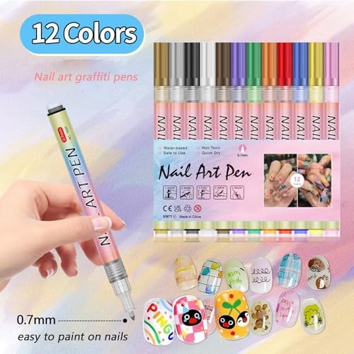 Nail Art Pens Set,12 Colors Nail Polish Graffiti Pens, Nail Varnish Pens, #002