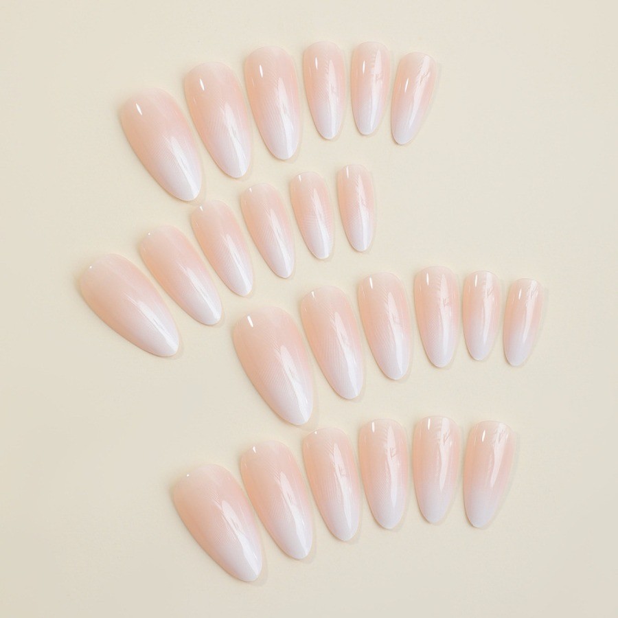 48pcs Almond Press on Nails, Clear Nude Milky White Gradient Simple Gloss Nails